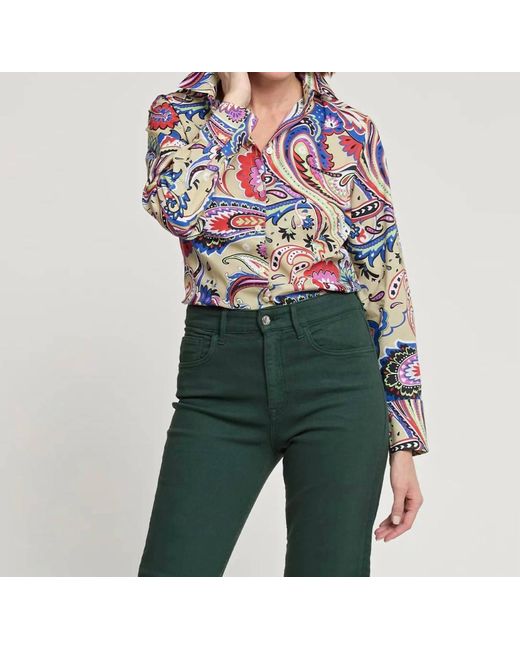 Hinson Wu Green Diane Long Sleeve Bohemia Paisley Print Shirt
