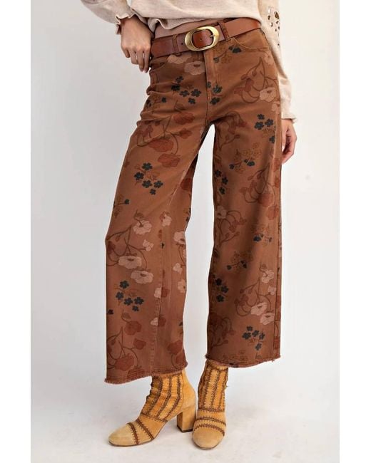 Easel Brown Flora Twill Pants