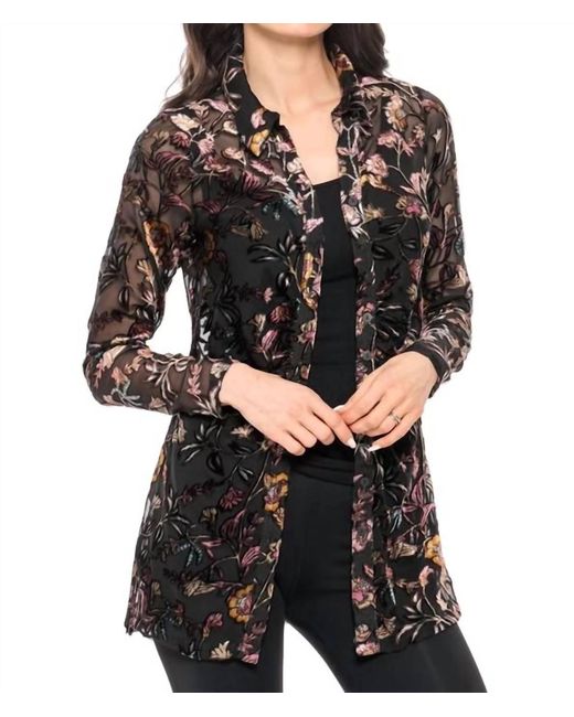 Adore Black Velvet Sheer Button Up