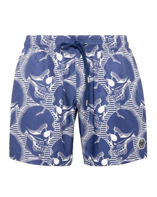 Philipp Plein Blue Beach Shorts And Trousers for men