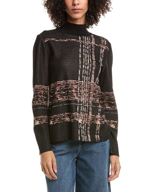 Anne Klein Black Luxe Stitch Mock Neck Sweater