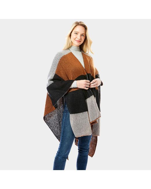 TRUEDAMES Black Color Block Ruana Poncho