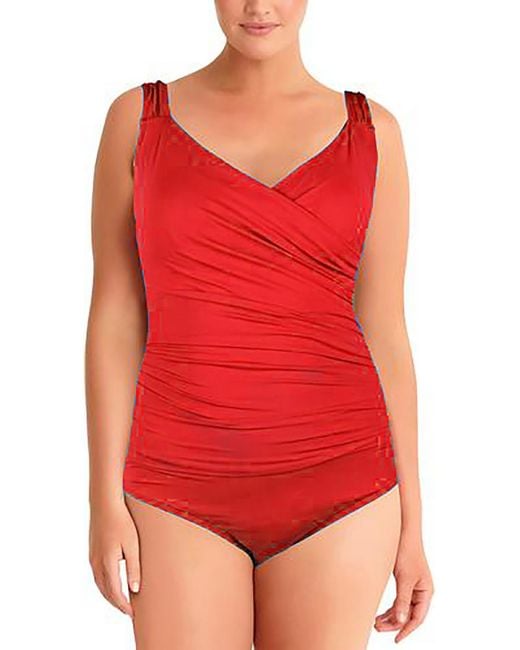 Jantzen Red Surplice Ruched One-piece Swimsuit