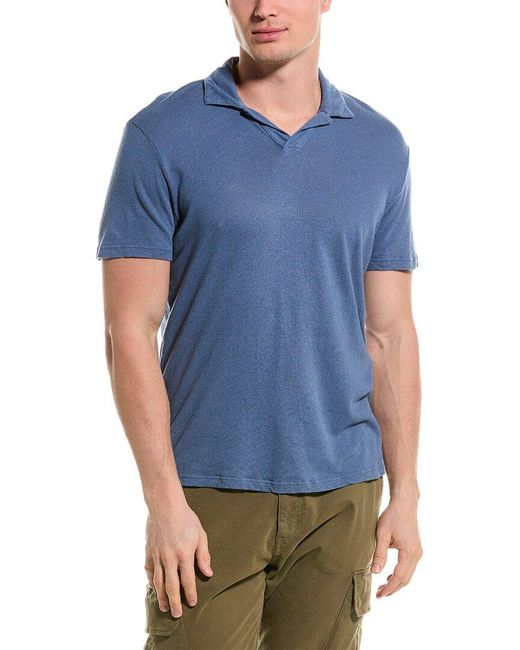 Velvet By Graham & Spencer Blue Beck Linen-blend Polo Shirt for men