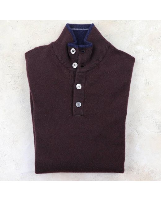 Fedeli Blue Scirocco Tricolor Half Button Cashmere Sweater for men
