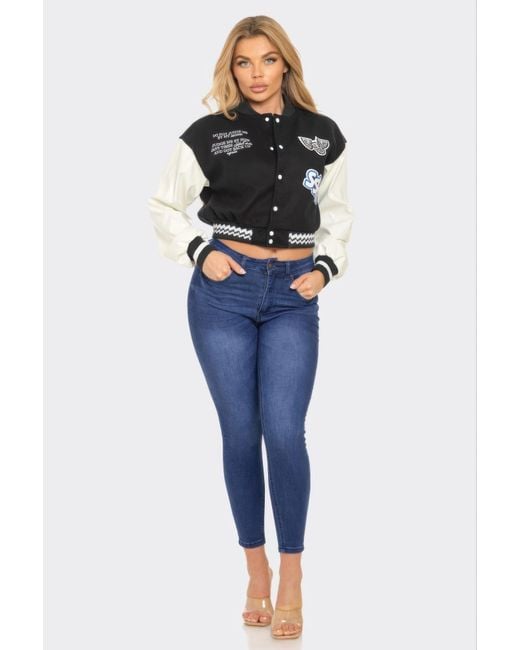 TRUEDAMES Blue Varsity Patchwork Y2K Jacket