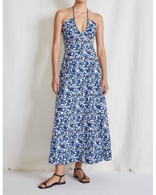 Apiece Apart Blue Eli Cut-out Maxi Dress In Brushed Floral Indigo