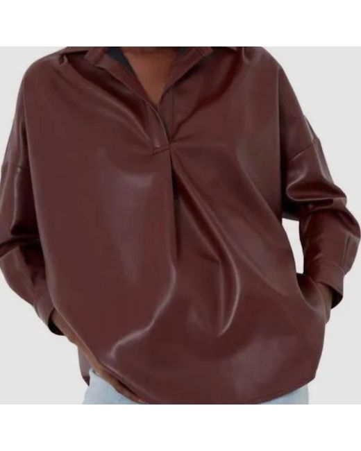 French Connection Brown Faux Leather Pop Over Shirt