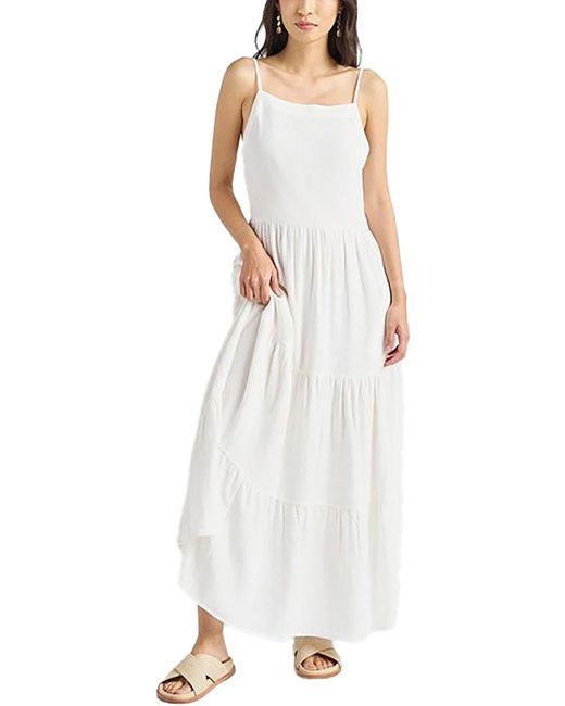 Splendid White Myla Linen Blend Tiered Midi Dress