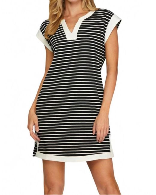 She Sky Women's Black Sailor Shift Dress With Pockets
