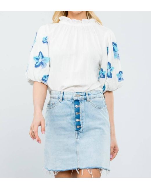 Thml Blue Lucy Embroidered Top In White