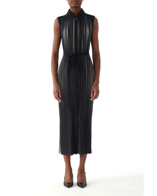 Jason Wu Black Bicolor Printed Pleated Sleeveless Shirtdress