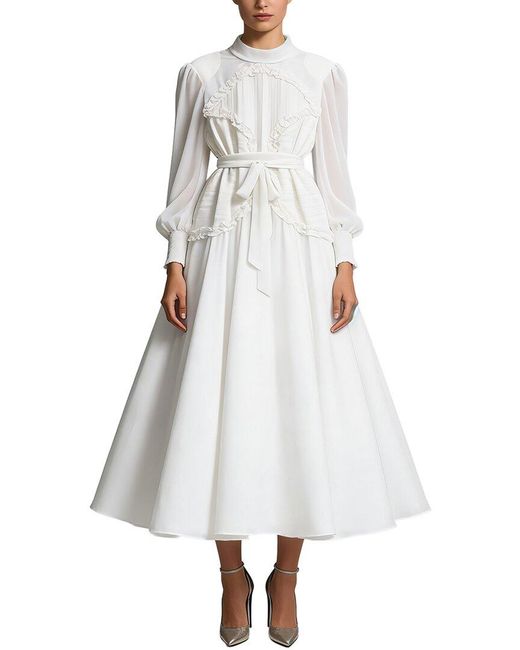 LEON GORI White Solid Maxi Dress
