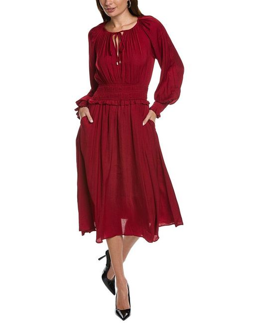 Tahari Red Split Neck Airflow Midi Dress