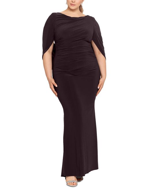 Betsy & Adam Brown Plus Ruched Polyester Evening Dress