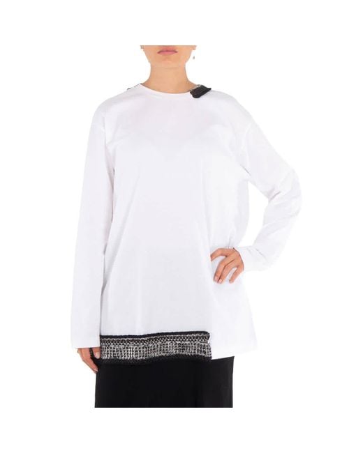 Y's Yohji Yamamoto White Knit Attached Long Sleeve Shirt, Brand Size 2