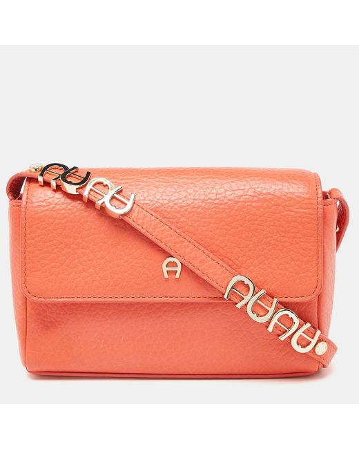 Aigner Orange Leather Flap Crossbody Bag