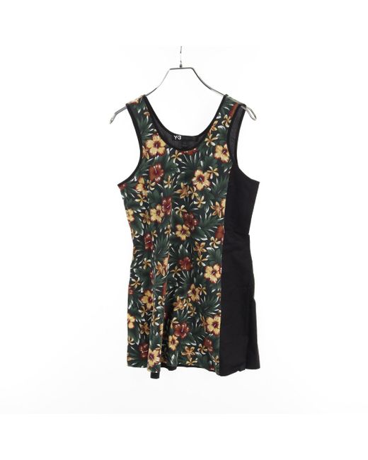 Y-3 Black Tank Top Botanical Pattern Cotton Multicolor Switching
