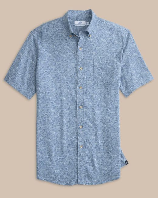 Southern Tide Blue Whaler Short Sleeve Shirt for men