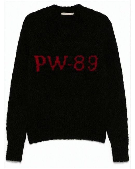 Paloma Wool Fuzzy Knit Sweater With Bold 'Pw-89' Detail in Black
