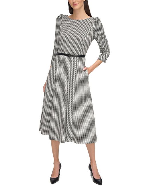Calvin Klein Gray Houndstooth Polyester Wear To Work Dress