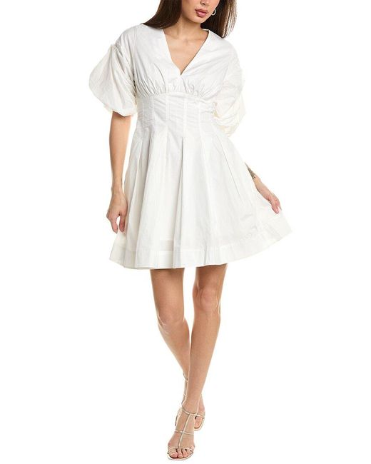 Beulah London White Puff Sleeve A-line Dress