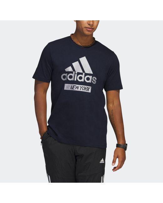 Adidas Blue New York Graphic Tee for men