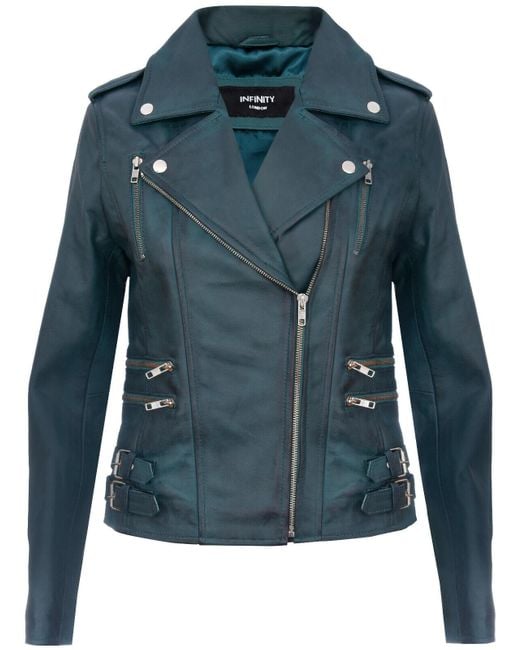 Infinity Leather Blue Brando Biker Jacket-Loddon