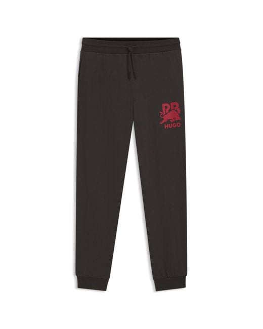 HUGO Gray X Rb Cotton-Terry Tracksuit Bottoms With Bull Graphic for men