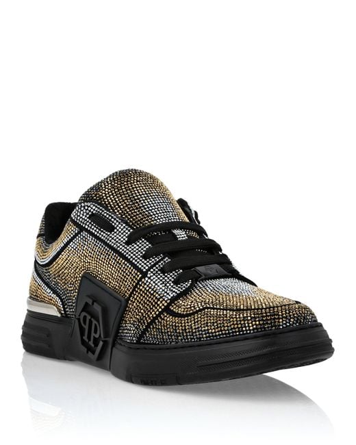 Philipp Plein Black Suede Lo-Top Sneakers Strass Hexagon for men