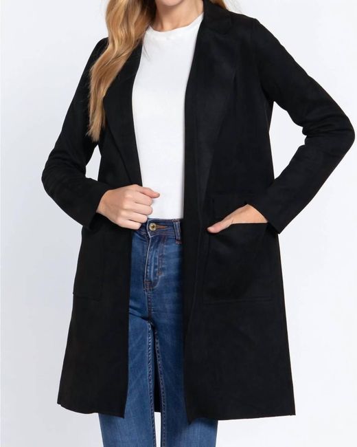 Active Basic Black Long Sleeve Open Front Faux Suede Jacket
