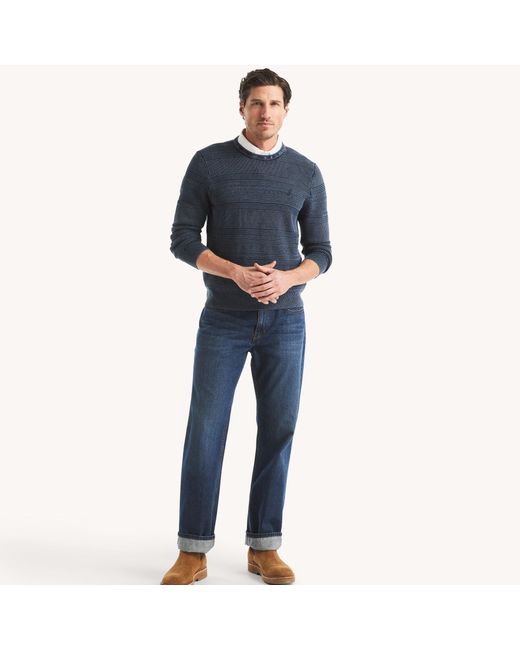 Nautica Blue Stonewashed Crewneck Sweater for men
