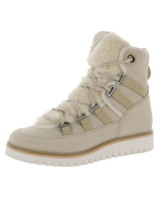 Cole Haan Natural Zg Luxe Wr Hiker Suede Shearling Combat & Lace-up Boots
