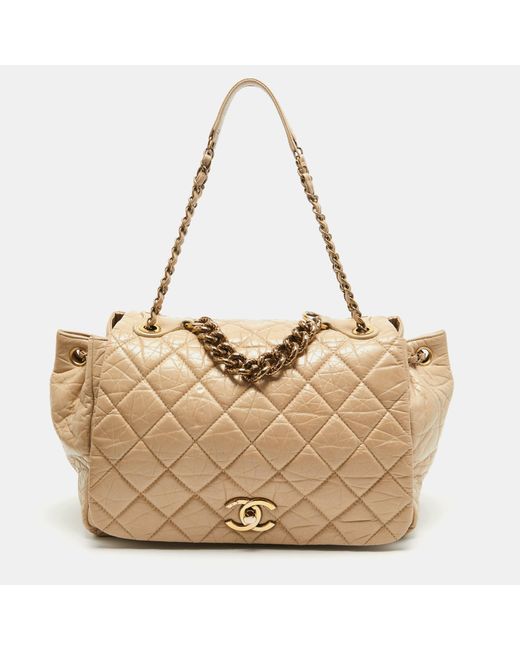 Chanel Natural Quilted Aged Leather Pondicherry Flap Bag