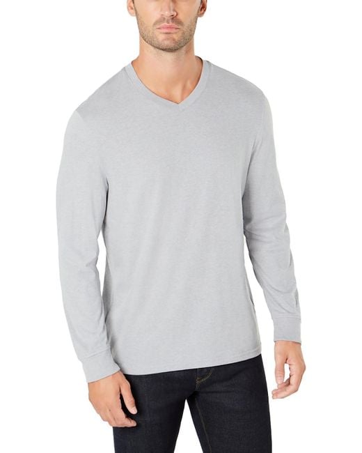 Club Room Gray Cotton V-neck T-shirt for men
