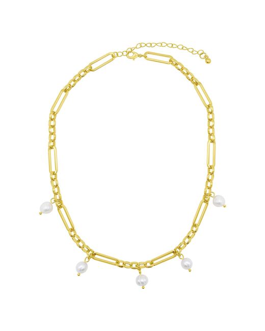 Adornia Metallic 14k Plated Adjustable Freshwater Pearl Mixed Link Chain Necklace