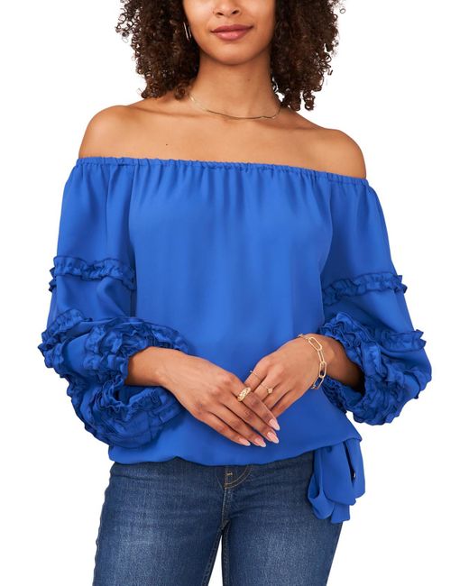 Vince Camuto Blue Ruffled Off The Shoulder Blouse