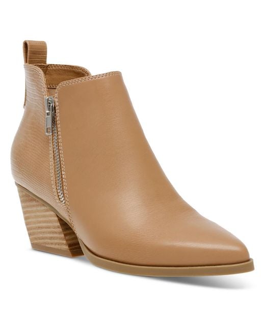 Dolce Vita Natural Kooley Leather Stacked Heel Ankle Boots