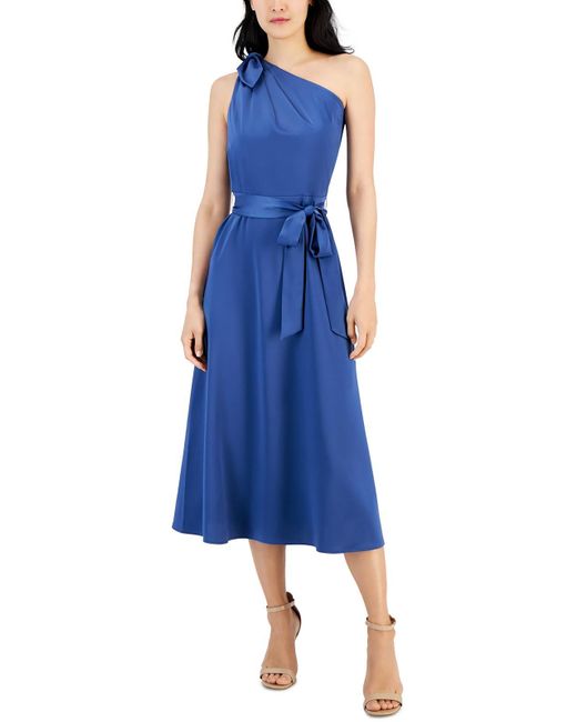 Anne Klein Blue Satin Midi Fit & Flare Dress
