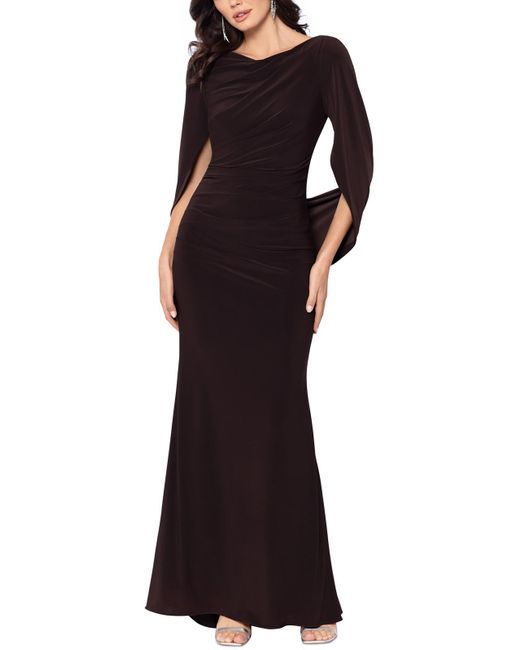 Betsy & Adam Black Ruched Polyester Evening Dress
