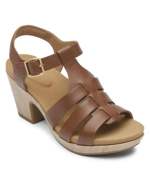 Rockport Brown Vivianne Woven Faux Leather Dressy Strappy Sandals
