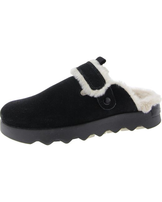 Sorel Black Viibe Clog Suede Cozy Slip On Solid Mule Sandals