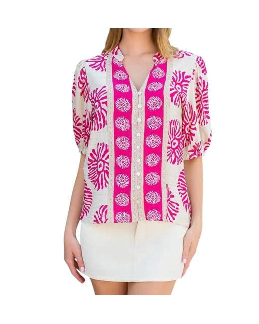 Thml Pink Abstract Short Sleeve Blouse