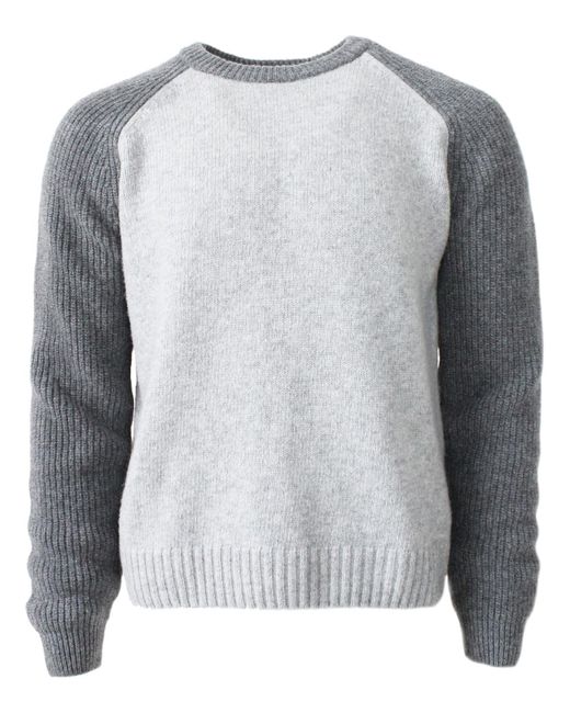 Benson Gray Wool Baseball Crewneck Sweater for men