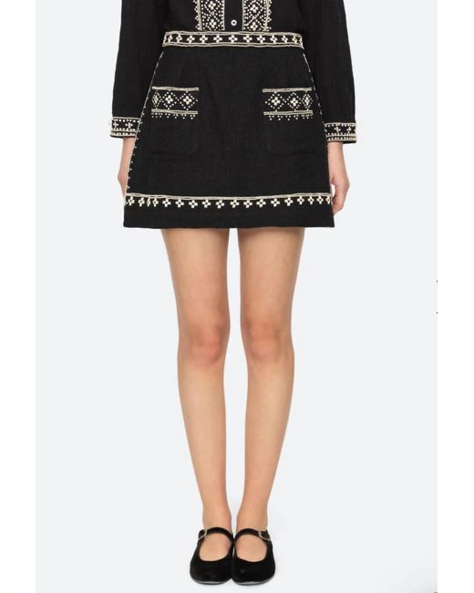 Sea Black Mille Embroidery Mini Skirt