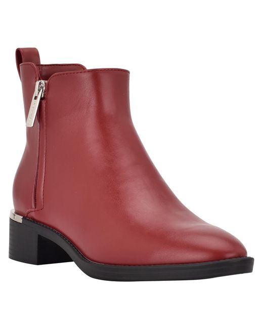 Calvin Klein Red Deneice Faux Leather Almond Toe Ankle Boots