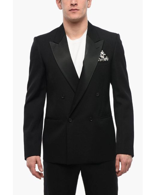 Off-White c/o Virgil Abloh Black Double-Breasted Tattoo Blazer With Satin Peak Lapel for men