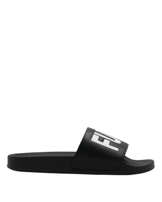 VTMNTS Black Slogan-Print Slides for men