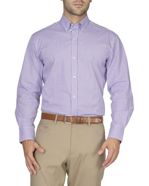 Tailorbyrd Purple Mini Gingham Cotton Stretch Long Sleeve Shirt for men