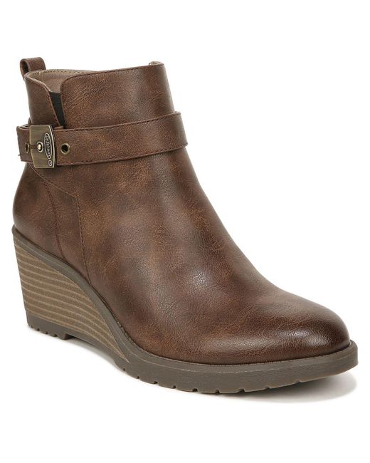 Dr. Scholls Brown Camille Faux Leather Zipper Ankle Boots